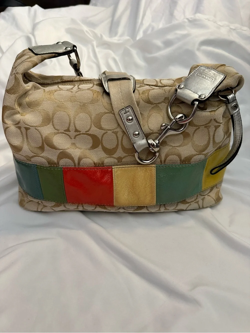 EUC Vintage Coach Gallery Signature Hobo Shoulder Bag with Multicolor Stripe